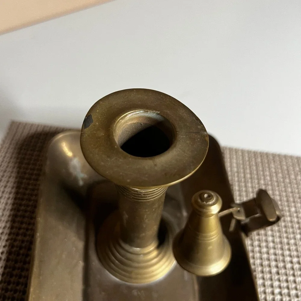 Vintage Brass Chamberstick Candle Holder with Snuffer‎ Rectangular Tray Handle